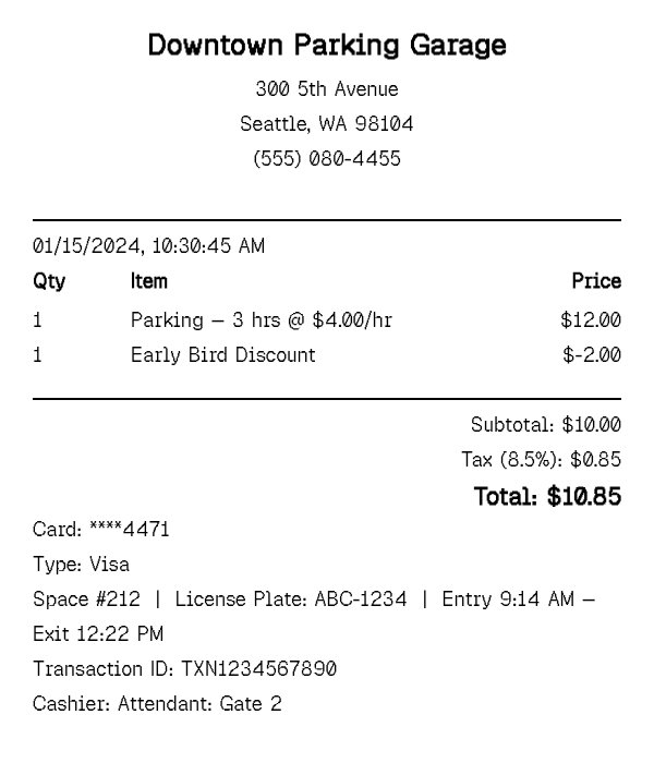 Sample Parking Receipt Generator preview