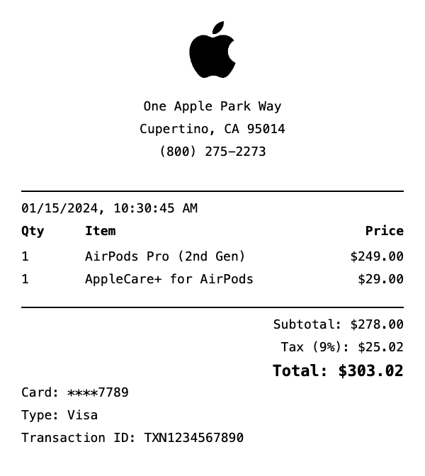 Apple Store Receipt