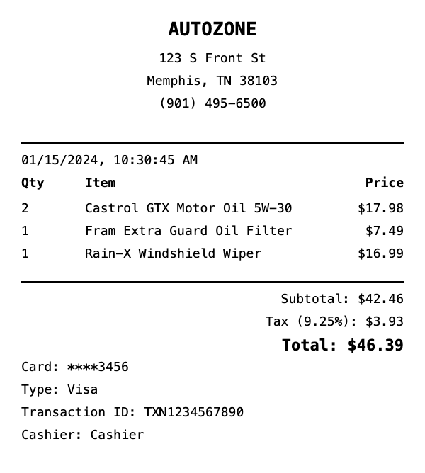AutoZone Receipt