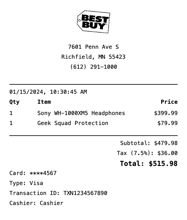 Best Buy Receipt