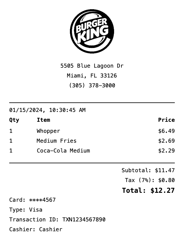Burger King Receipt