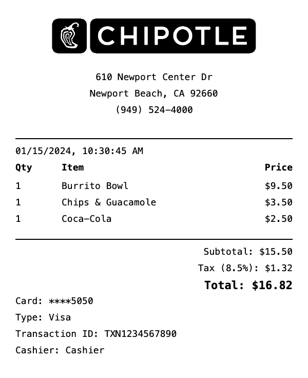 Chipotle Receipt