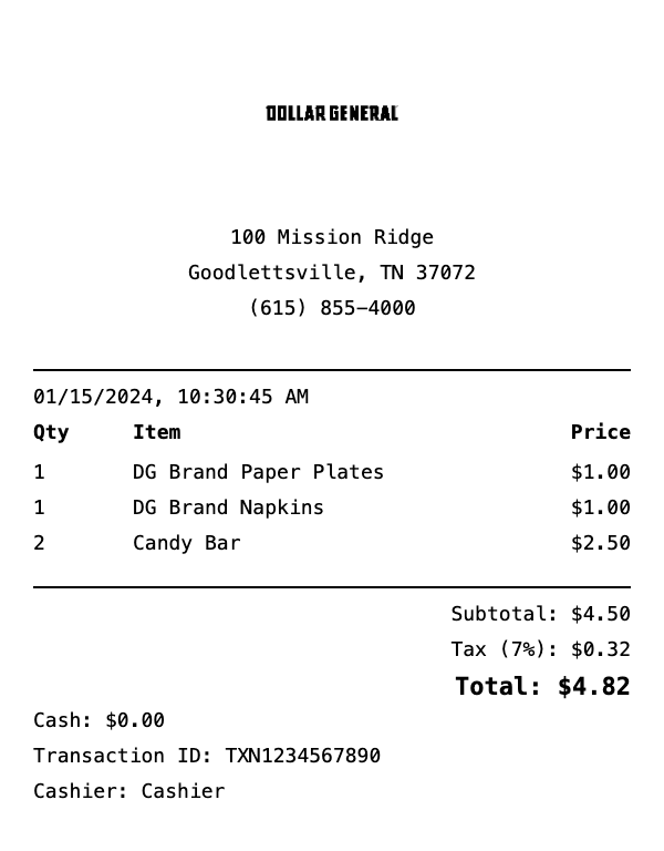 Dollar General Receipt