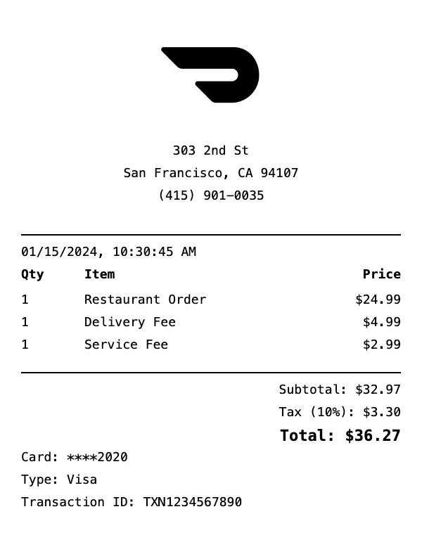 DoorDash Receipt