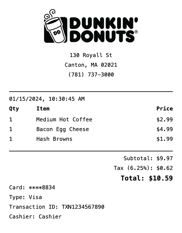 Dunkin' Receipt