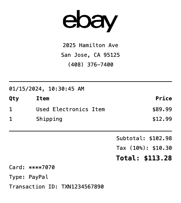 eBay Receipt