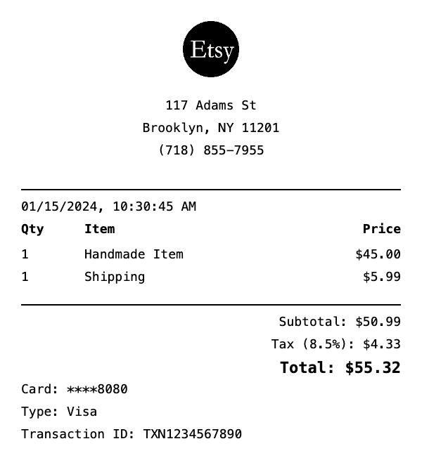 Etsy Receipt