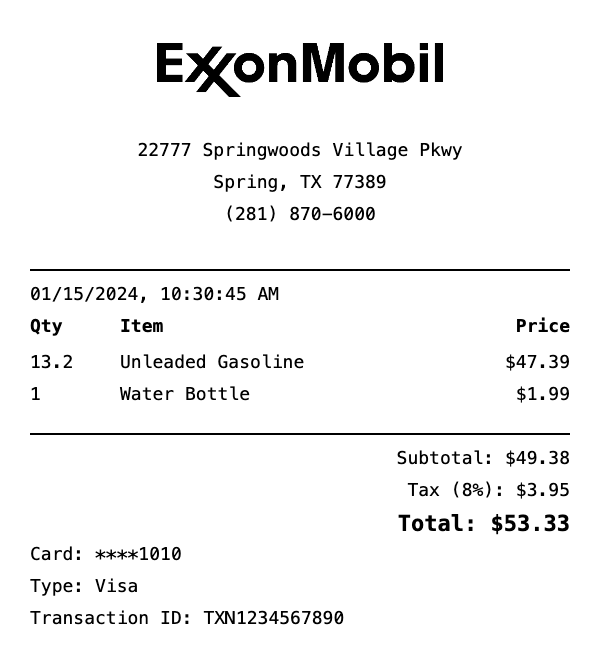 Exxon Receipt