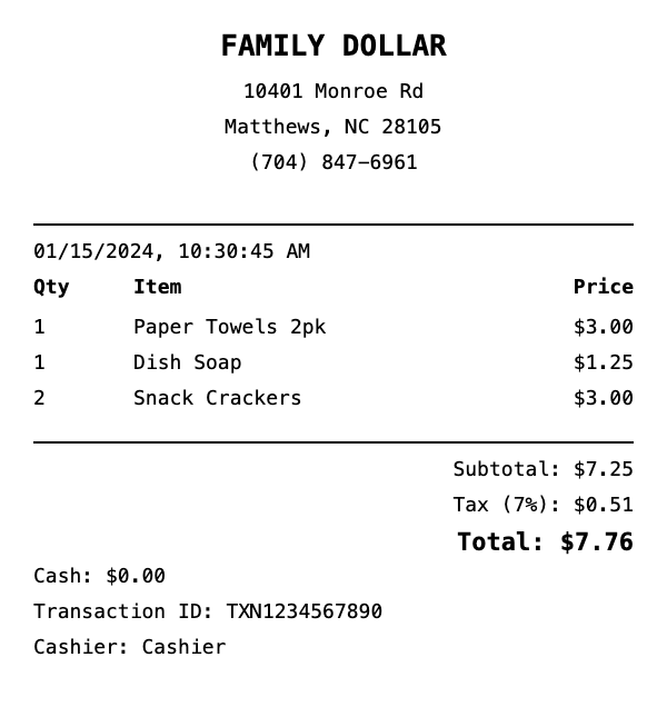 Family Dollar Receipt