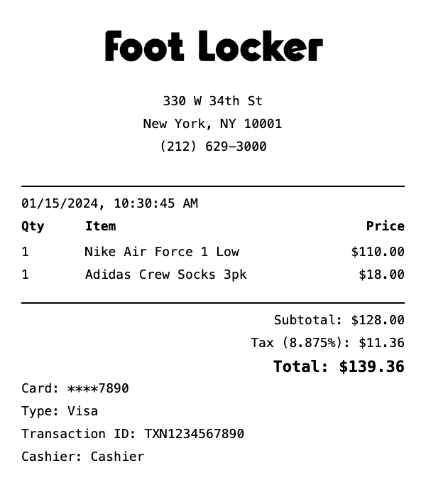 Foot Locker Receipt