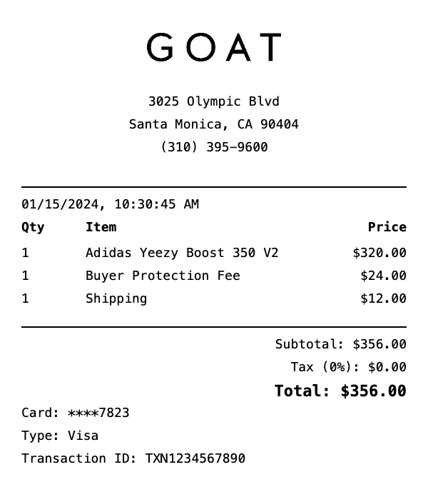 GOAT Receipt