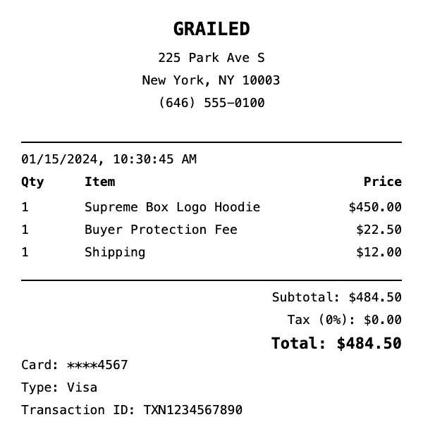 Grailed Receipt