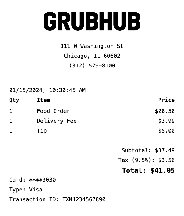 Grubhub Receipt