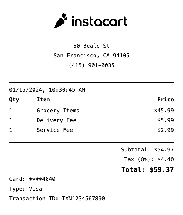 Instacart Receipt