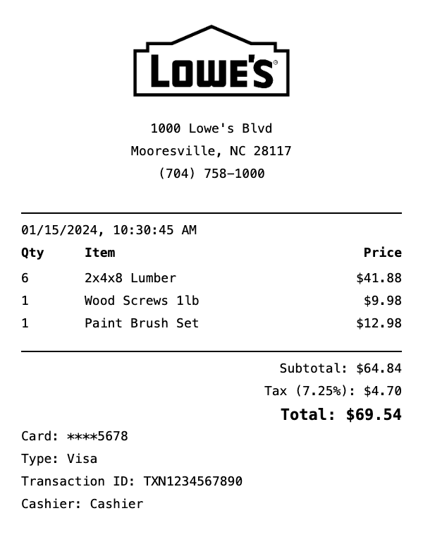 Lowe's Receipt