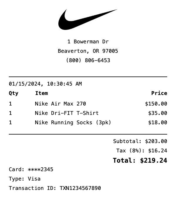 Nike Receipt