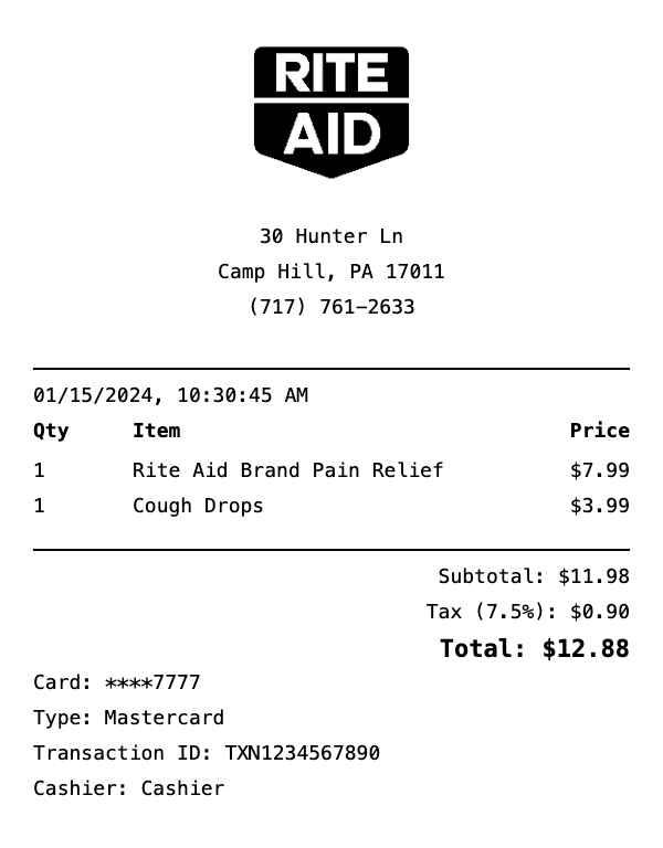 Rite Aid Receipt