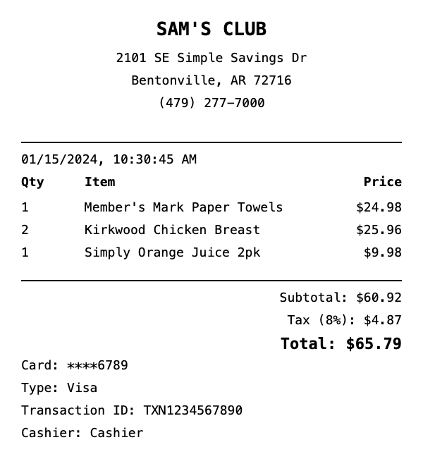 Sam's Club Receipt