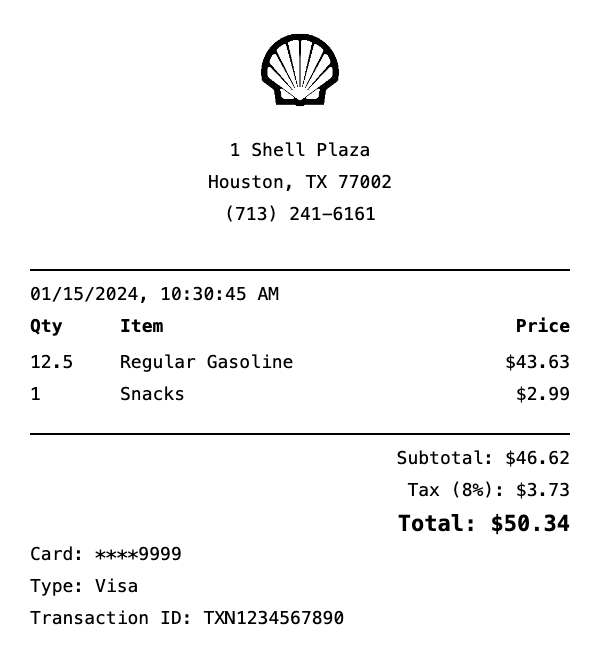 Shell Receipt
