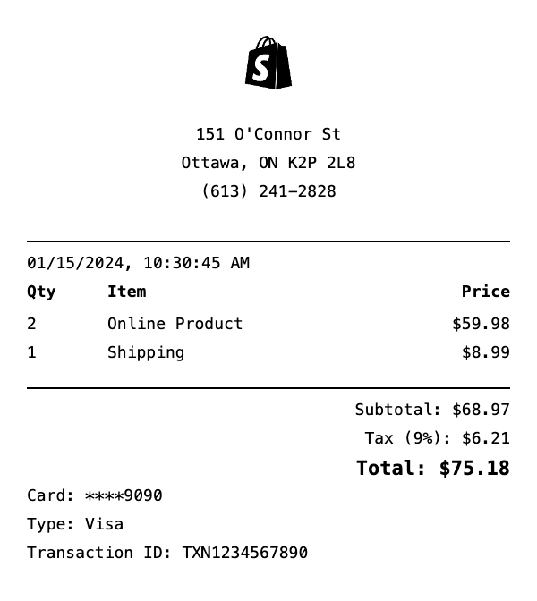 Shopify Receipt
