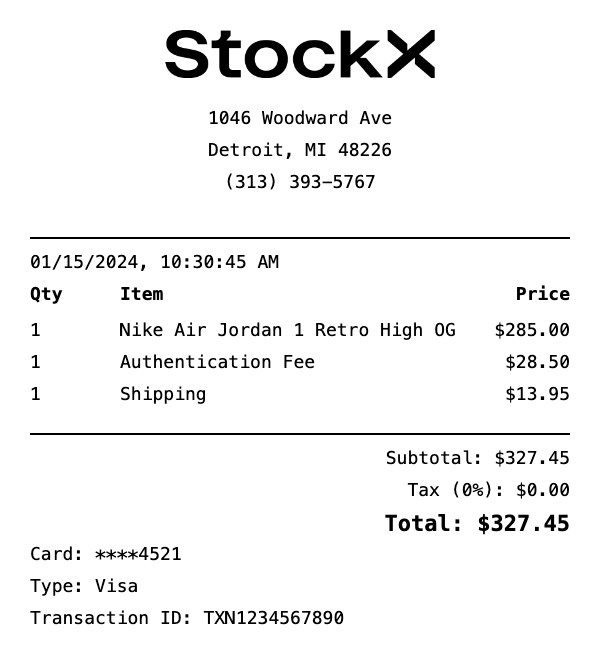 StockX Receipt