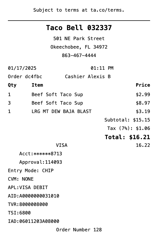 Taco Bell Receipt
