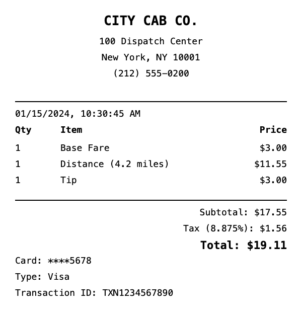 Taxi Receipt