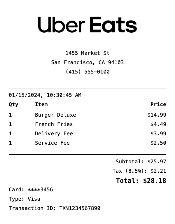 Uber Eats Receipt
