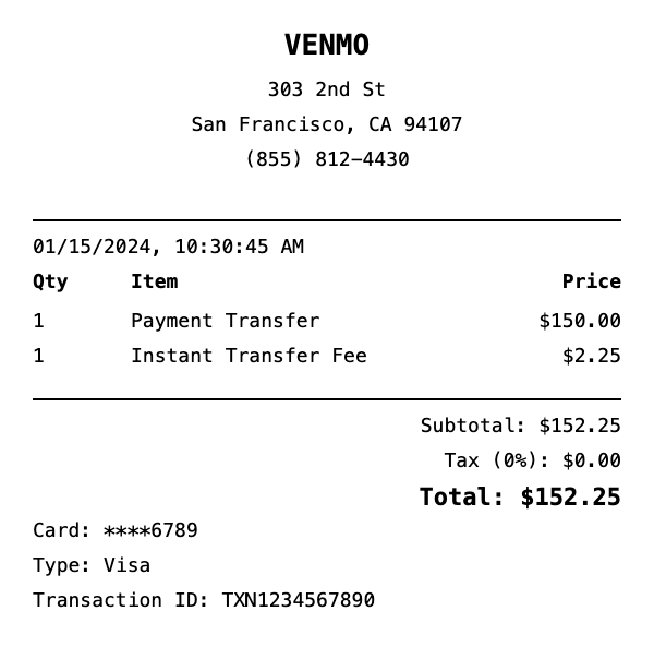 Venmo Receipt