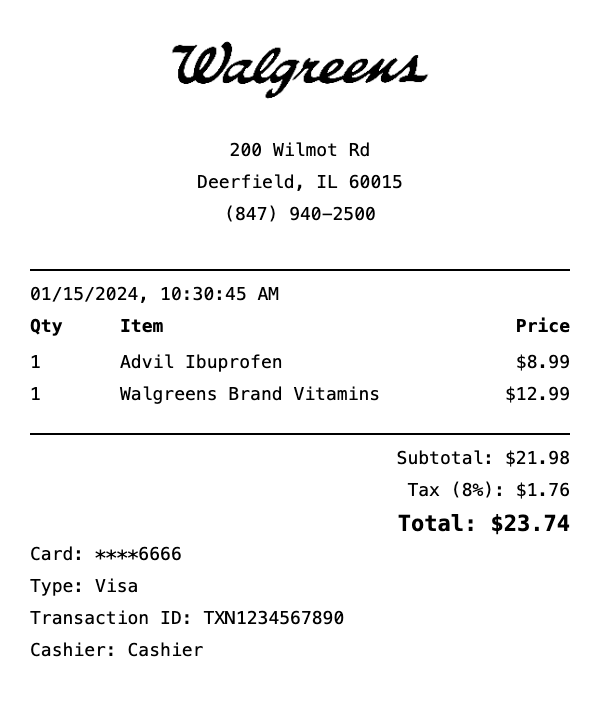Walgreens Receipt