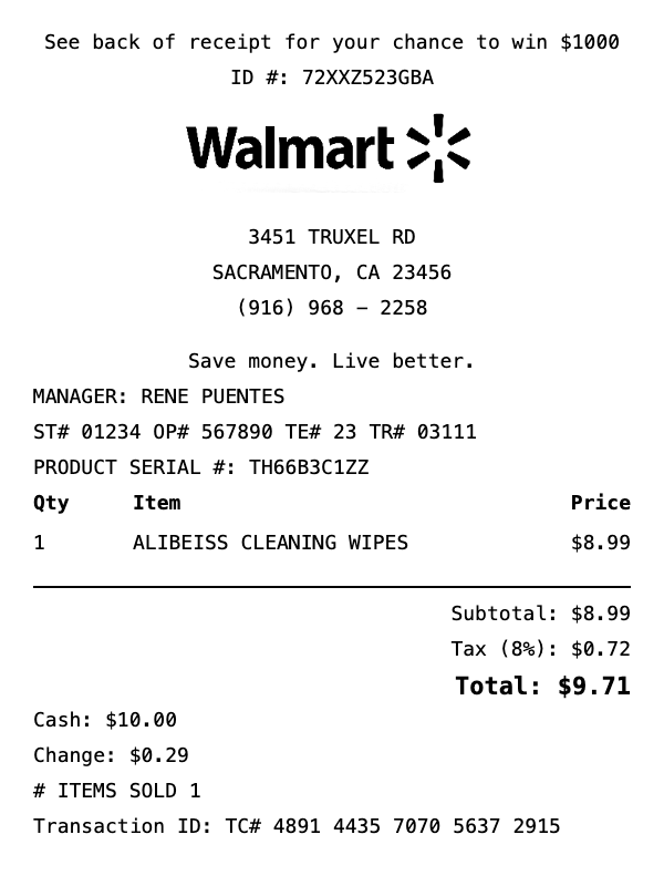 Walmart Receipt