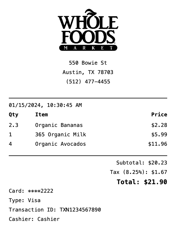 Whole Foods Receipt